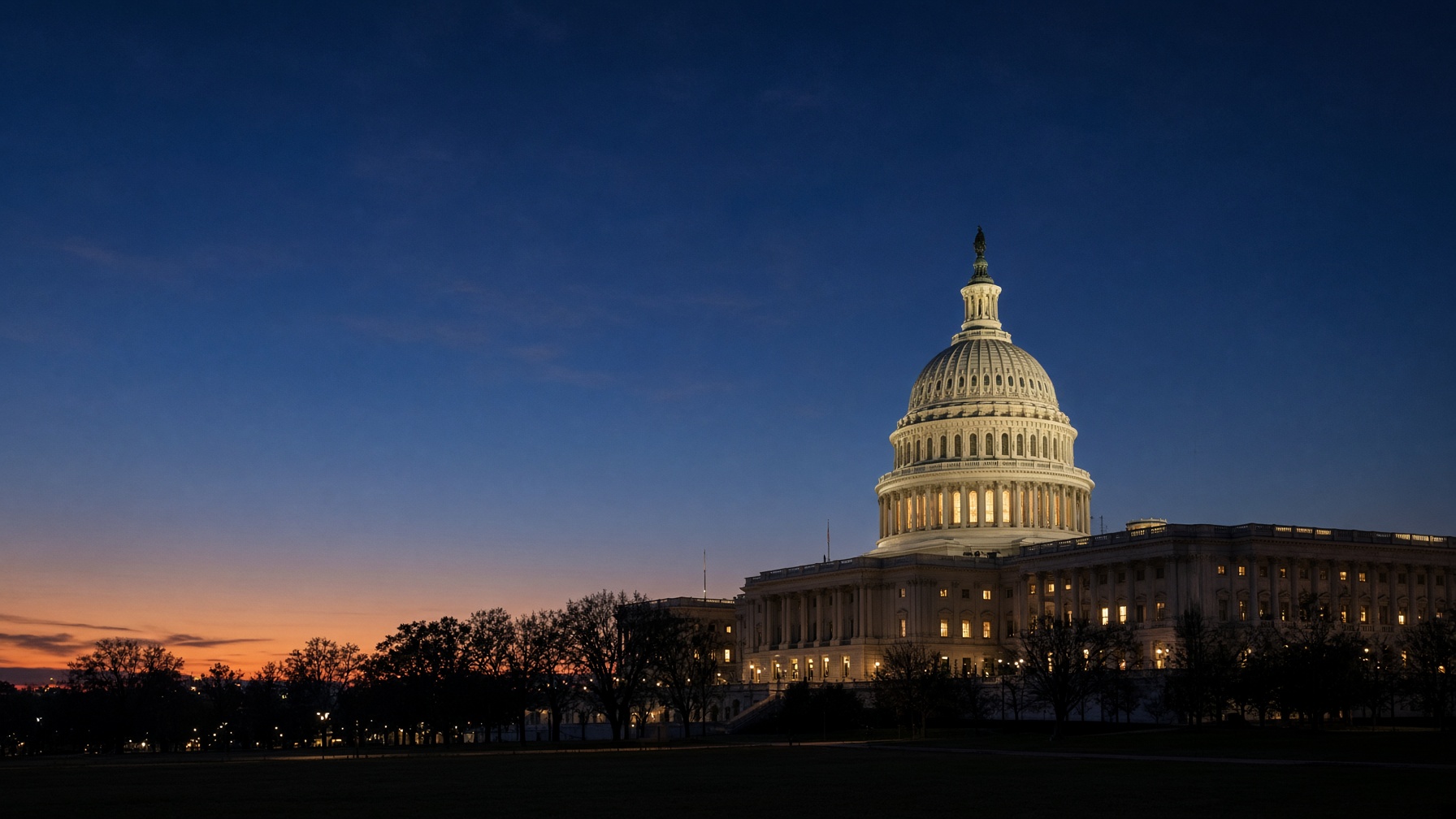The United States Capitol at dusk